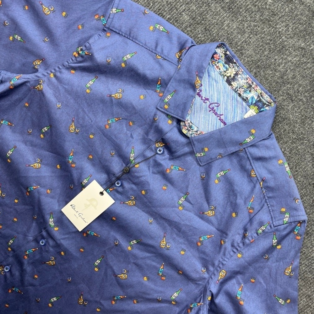 Robert Graham Good-Night Shirt Navy Blue Bottle Print Medium NWT RS242021CF